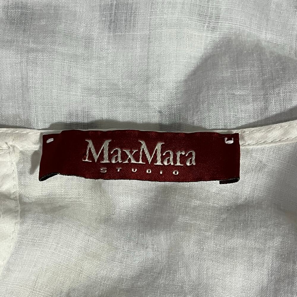 MaxMara Studio White Black Polka Dot Short Sleeve Ramie Top Size Large - Picture 12 of 16